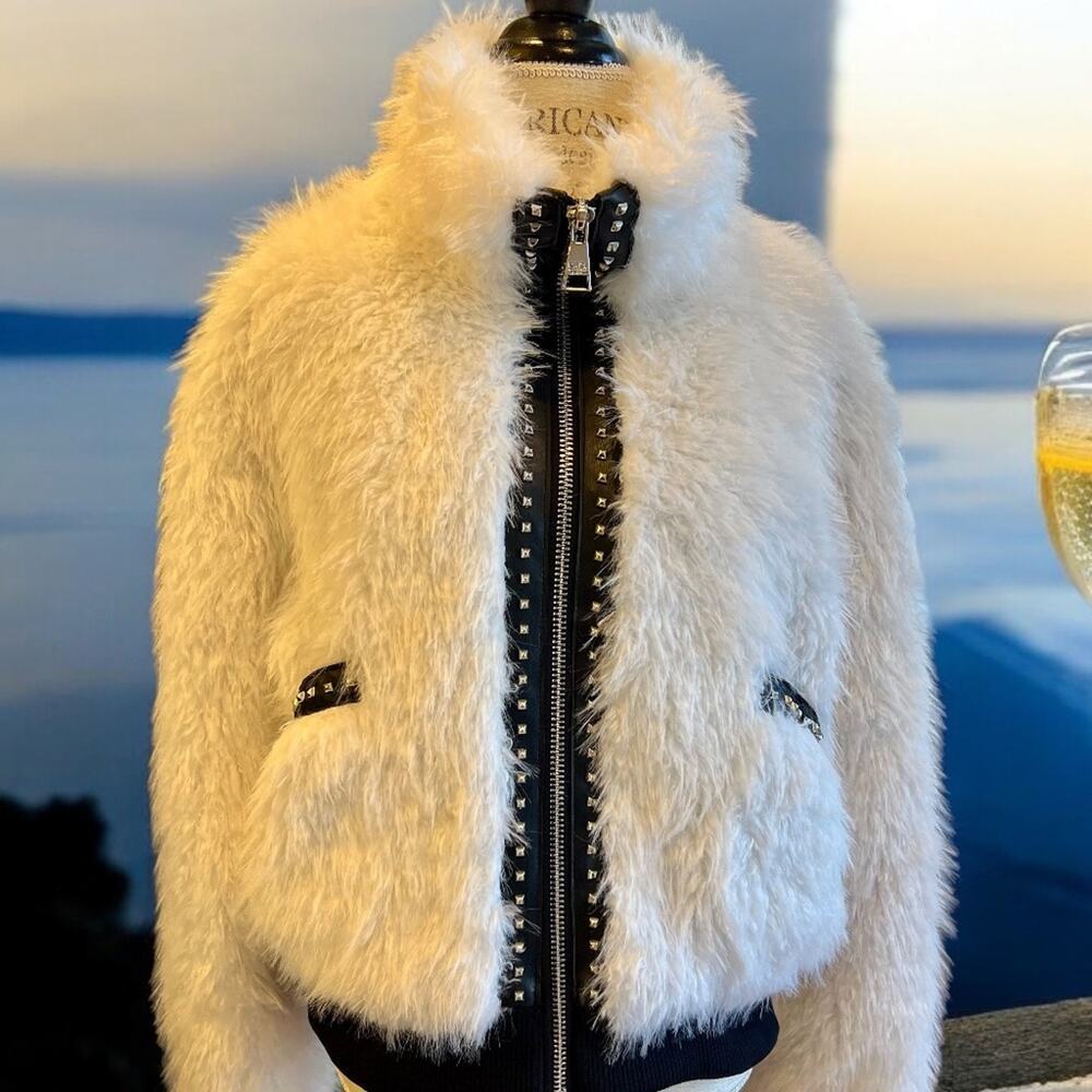 KARL LAGERFELD PARIS Women's Faux Fur Zip Jacket - L - NWT